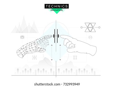 Trendy technics Innovation systems layouts in polygonal contour line composition, future analysis and technology operations. Made in awesome realy geometry style with linear pictogram of future design