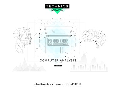 Trendy technics Innovation systems layouts in polygonal contour line composition, future analysis and technology operations. Made in awesome realy geometry style with linear pictogram of future design