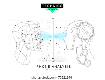 Trendy technics Innovation systems layouts in polygonal contour line composition, future analysis and technology operations. Made in awesome realy geometry style with linear pictogram of future design