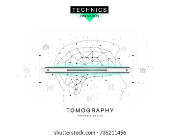 Trendy technics Innovation systems layouts in polygonal contour line composition, future analysis and technology operations. Made in awesome realy geometry style with linear pictogram of future design