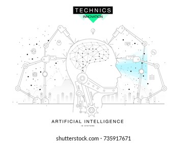 Trendy technics Innovation systems layouts in polygonal contour line composition, future analysis and technology operations. Made in awesome realy geometry style with linear pictogram of future design