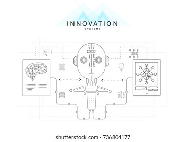 Trendy technics Innovation systems layouts in polygon contour line composition, future analysis and technology operations. Made in awesome really geometry style with linear pictogram of future design