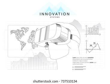 Trendy technics Innovation systems layouts in polygon contour line composition, future analysis and technology operations. Made in awesome really geometry style with linear pictogram of future design