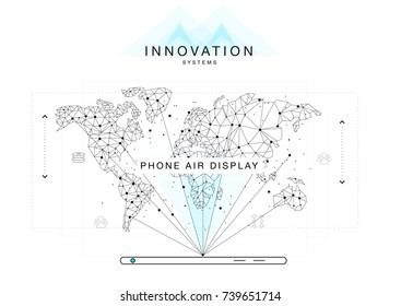 Trendy technics Innovation systems layouts in polygon contour line composition, future analysis and technology operations. Made in awesome really geometry style with linear pictogram of future design