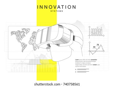 Trendy technics Innovation systems layouts in polygon contour line composition, future analysis and technology operations. Made in awesome really geometry style with linear pictogram of future design