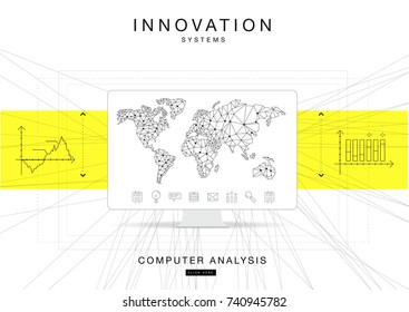 Trendy technics Innovation systems layouts in polygon contour line composition, future analysis and technology operations. Made in awesome really geometry style with linear pictogram of future design