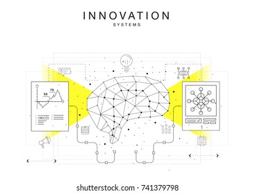 Trendy technics Innovation systems layouts in polygon contour line composition, future analysis and technology operations. Made in awesome really geometry style with linear pictogram of future design
