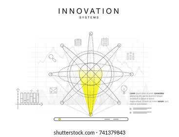 Trendy technics Innovation systems layouts in polygon contour line composition, future analysis and technology operations. Made in awesome really geometry style with linear pictogram of future design
