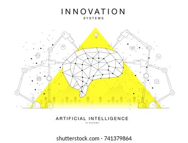 Trendy technics Innovation systems layouts in polygon contour line composition, future analysis and technology operations. Made in awesome really geometry style with linear pictogram of future design

