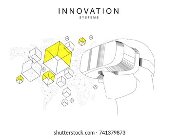 Trendy technics Innovation systems layouts in polygon contour line composition, future analysis and technology operations. Made in awesome really geometry style with linear pictogram of future design
