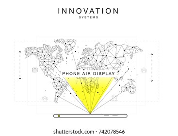 Trendy technics Innovation systems layouts in polygon contour line composition, future analysis and technology operations. Made in awesome really geometry style with linear pictogram of future design