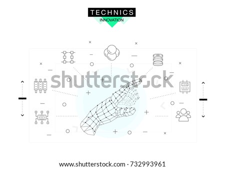 Trendy technics Innovation systems layouts in polygonal contour line composition, future analysis and technology operations. Made in awesome realy geometry style with linear pictogram of future design