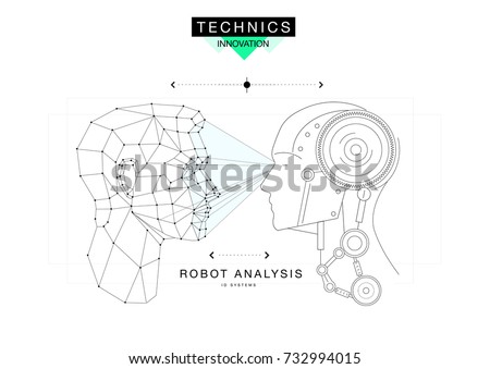 Trendy technics Innovation systems layouts in polygonal contour line composition, future analysis and technology operations. Made in awesome realy geometry style with linear pictogram of future design