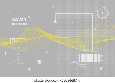 Trendy technology network with light neon line, square, circle, rectangle. Background digital graphic element for banner, poster, postcard or card. Vector illustration.