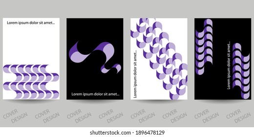 Trendy template for design cover, poster, flyer. Layout set for sales, presentations.  Minimalistic pattern with  violet wavy geometric shapes on black and white background. Vector. 