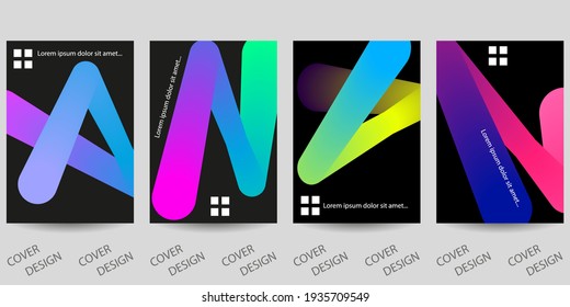 Trendy Template für Design-Cover, Poster, Flyer. Layoutset für den Verkauf, Präsentationen. Farbiger Hintergrund in lebhaften Farbverlauf-Farben mit abstrakten flüssigen Formen. Vektorgrafik. A4
