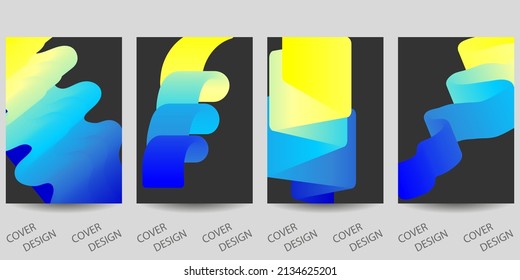 Trendy template for design cover, poster, flyer. Layout set for sales, presentations. Colorful background in vibrant gradient colors with abstract fluid shapes in blue and yellow. Vector.