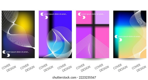 Plantilla de moda para portada de diseño, afiche, volante. Diseño establecido para ventas, presentaciones. Fondo colorido en colores de gradiente vibrante con malla blanca ondulada. Vector.