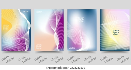 Trendy template for design cover, poster, flyer. Layout set for sales, presentations. Colorful background in vibrant gradient colors with wavy white mesh. Vector.