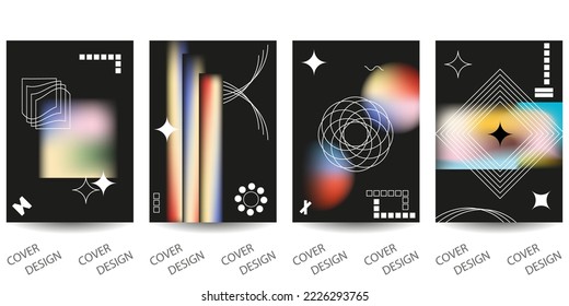 Plantilla de moda para portada de diseño, afiche, volante. Diseño establecido para ventas, presentaciones. Fondo colorido en colores de gradiente vibrante con formas geométricas mínimas. Vector.
