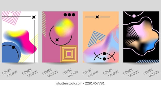 Plantilla de moda para portada de diseño, afiche, volante. Diseño establecido para ventas, presentaciones. Fondo colorido en colores de gradiente vibrante con formas geométricas. Vector.