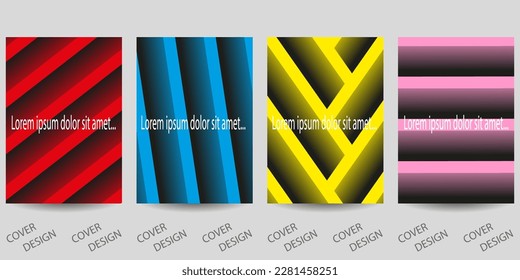 Trendy template for design cover, poster, flyer. Layout set for sales, presentations. Colorful pattern with volumetric geometric shape. Vector.