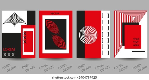 Trendy template for design cover, poster, flyer. Layout set for sales, presentations. Minimal geometric background in black , white and red with visual distortion effects.