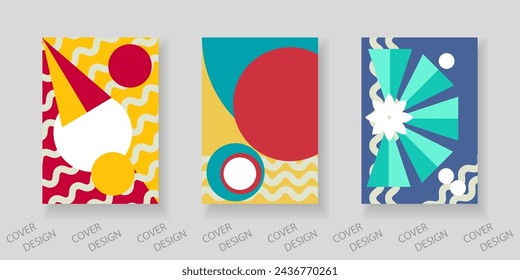 Trendy template for design cover, poster, flyer. Layout set for sales, presentations. Minimal summer background with colorful geometric shapes.