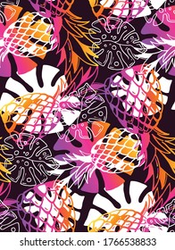 Trendy template design texture. Color abstract hand drawn doodle tropical pattern background. Trendy template design texture.