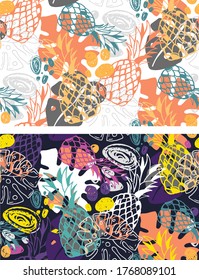 Trendy template design texture. Color abstract hand drawn doodle tropical pattern background. Trendy template design texture.