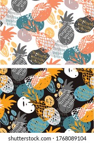 Trendy template design texture. Color abstract hand drawn doodle tropical pattern background. Trendy template design texture.