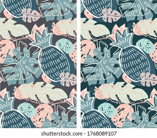 Trendy template design texture. Color abstract hand drawn doodle tropical pattern background. Trendy template design texture.