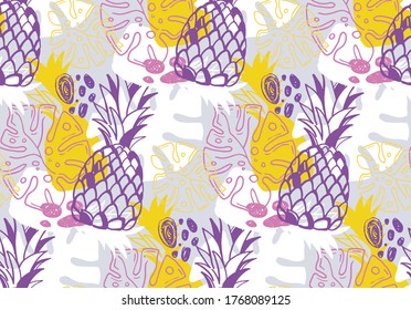 Trendy template design texture. Color abstract hand drawn doodle tropical pattern background. Trendy template design texture.
