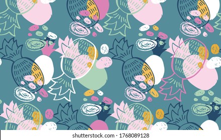 Trendy template design texture. Color abstract hand drawn doodle tropical pattern background. Trendy template design texture.