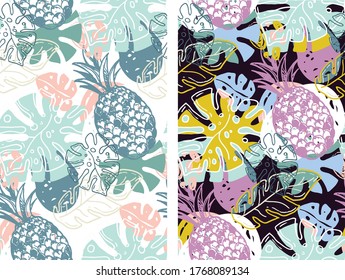 Trendy template design texture. Color abstract hand drawn doodle tropical pattern background. Trendy template design texture.