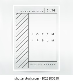 Trendy template poster, banner. Memphis style cover design. Vector grey gradient blurred background.