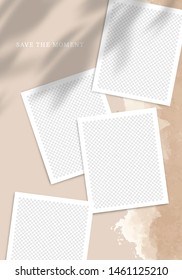 Trendy Template Poster For Social Networks Posts. Vector Collage With Photo Frames With Leaves Shadow Overlays On Old Paper Texture. Editable 
Background Design For Brand Social Media.