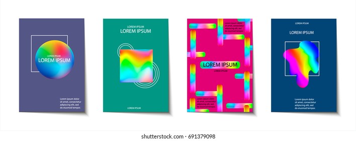 Trendy template set with futuristic modern shapes on white background for poster, cover, card, brochure, banner. Abstract geometric pattern. Color splash, minimal design, Vector illustration.