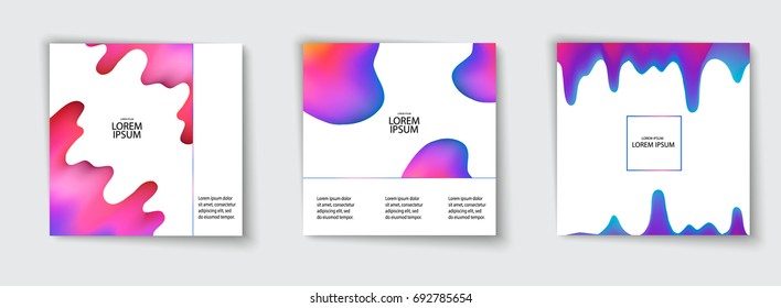 Trendy template set with futuristic modern shapes for poster, cover, card, brochure, banner. Abstract geometric pattern. Color splash. Minimal design. Vector illustration.