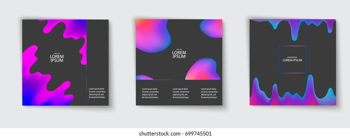 Trendy template set with futuristic modern shapes for poster, cover, card, brochure, banner. Abstract geometric pattern. Color splash. Minimal design. Vector illustration.