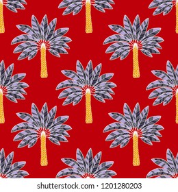 Trendy textile seamless pattern with palm trees. 