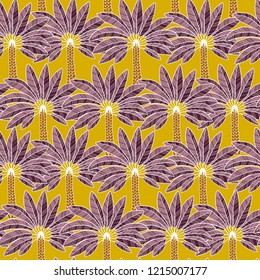 Trendy textile seamless pattern with palm trees. 