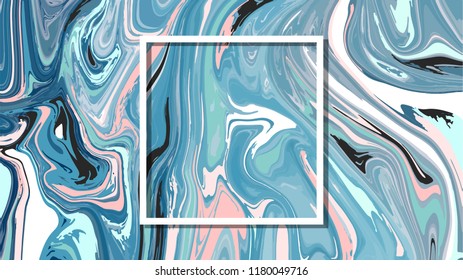 Trendy texture of colorful marble with white frame. Vector ilustration