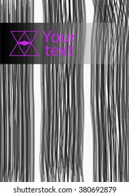 Trendy texture to the ink of invitations . Hand-drawn with thin vertical stripes with geometric logo . Abstract striped background .