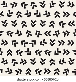 Trendy Texture With Scattered Geometric Shapes.  Inspired by Memphis Design. Abstract Monochrome Background. Vector Seamless Pattern.