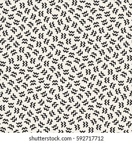 Trendy Texture With Scattered Geometric Shapes.  Inspired by Memphis Design. Abstract Monochrome Background. Vector Seamless Pattern.