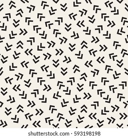 Trendy Texture With Scattered Geometric Shapes.  Inspired by Memphis Design. Abstract Monochrome Background. Vector Seamless Pattern.