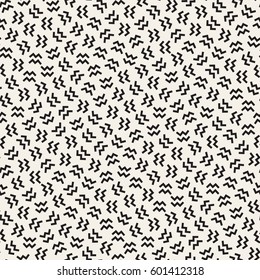 Trendy Texture With Scattered Geometric Shapes.  Inspired by Memphis Design. Abstract Monochrome Background. Vector Seamless Pattern.