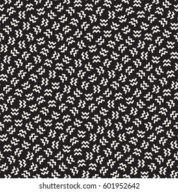 Trendy Texture With Scattered Geometric Shapes.  Inspired by Memphis Design. Abstract Monochrome Background. Vector Seamless Pattern.