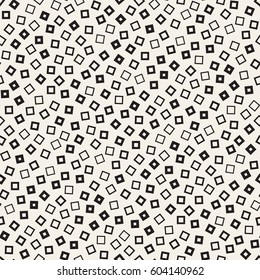 Trendy Texture With Scattered Geometric Shapes.  Inspired by Memphis Design. Abstract Monochrome Background. Vector Seamless Pattern.